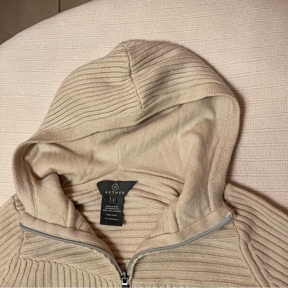 Aether wool cashmere tan ribbed moto hoodie XS 1 - Picture 3 of 7